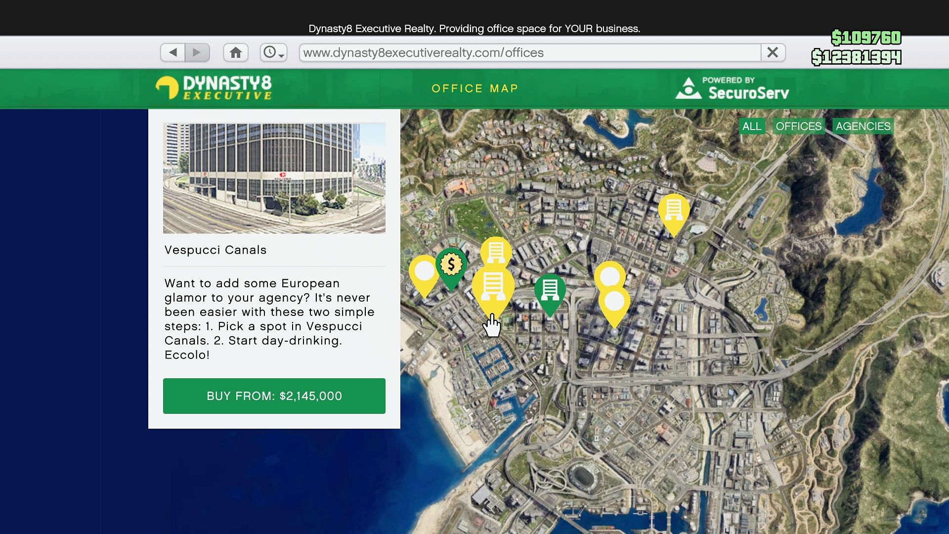 Click this icon on the website to check out all available Agencies (Image via Rockstar Games)